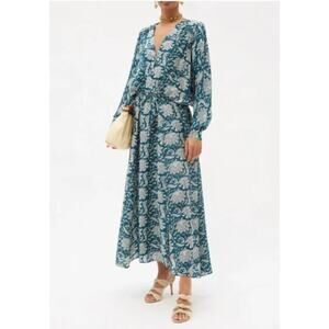 HANNAH ARTWEAR Sz 0 XS Teal Silk Sienna Dress Dolman Sleeve Maxi